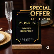 Número de Mesa de Casamento Preto e Dourado Art Dé
