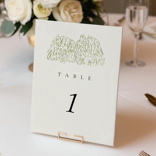 Número de Mesa de Casamento Rústico Yosemite Monta (Rustic Yosemite Mountain Range 5x7" Wedding Table Number)