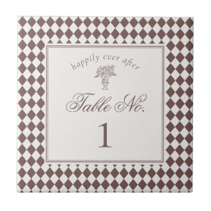 Número de Mesa de Casamento Xadrez Harlequim Marro