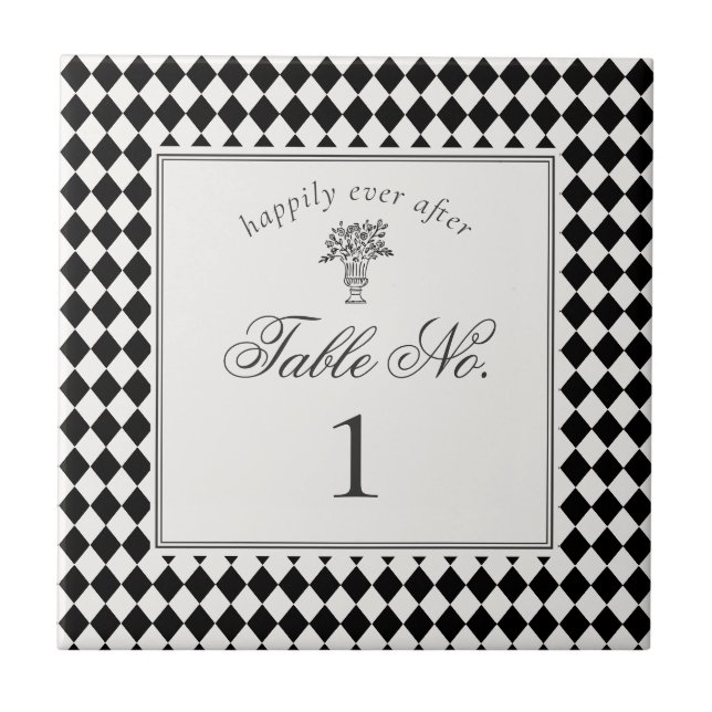 Número de Mesa de Casamento Xadrez Harlequim Preto (Frente)