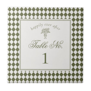 Número de Mesa de Casamento Xadrez Harlequim Verde