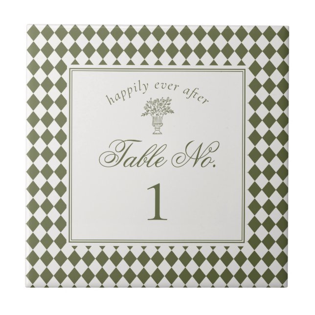 Número de Mesa de Casamento Xadrez Harlequim Verde (Frente)