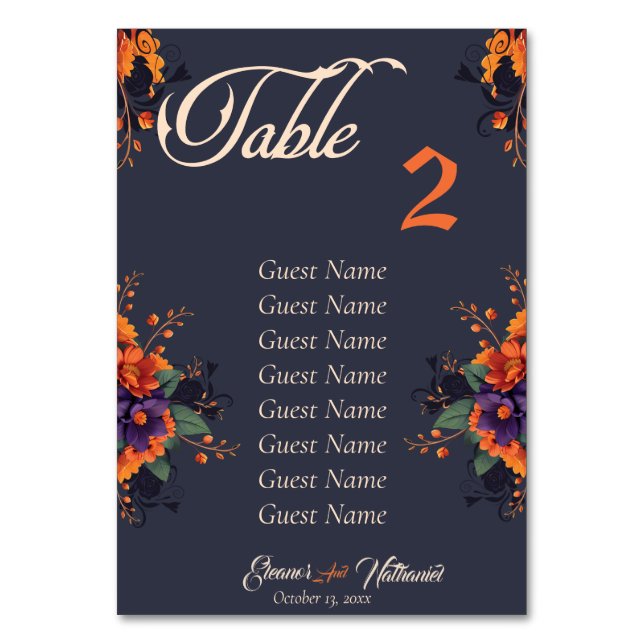 Número de mesa Elegant Gothic Floral com cartão de (Frente)