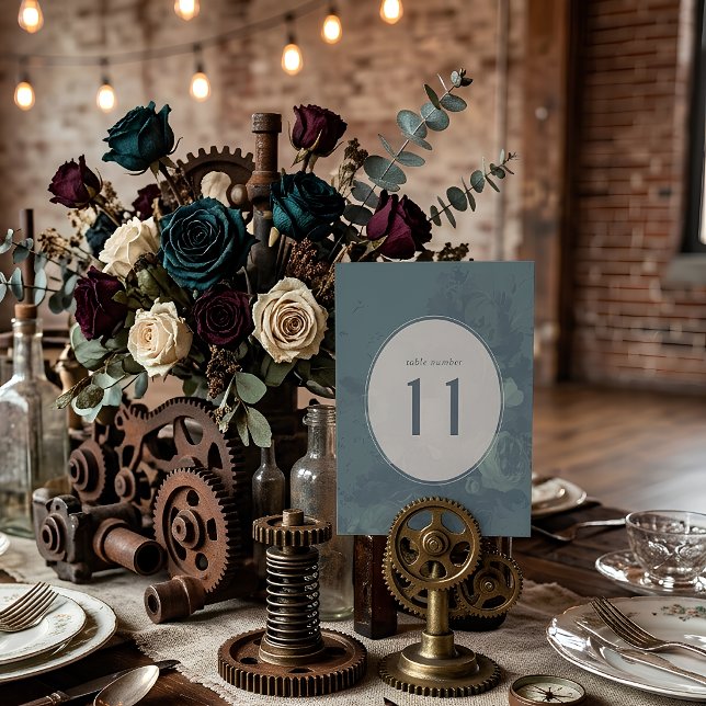 Número de Mesa Floral Clássico Teal Industrial Vin (Criador carregado)