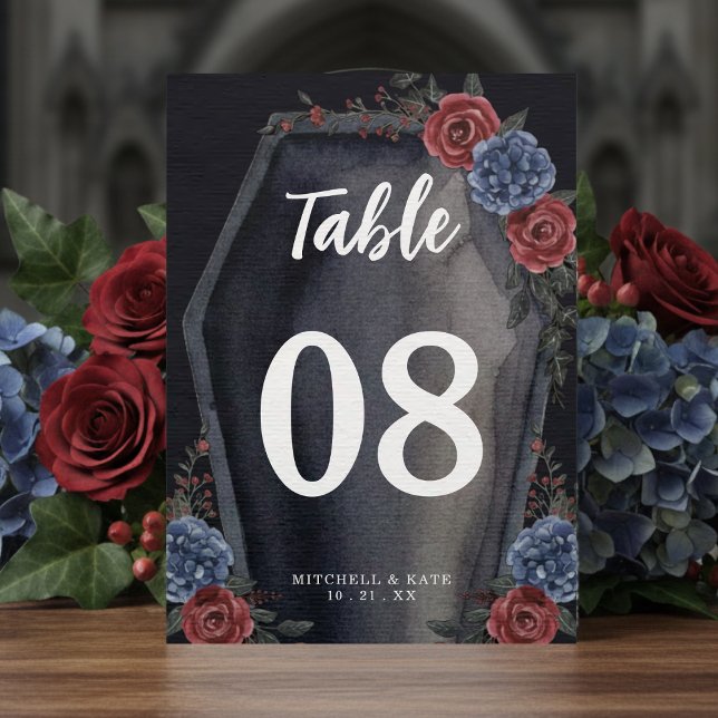 Número de Mesa Floral Gótico de Caixão para Casame (Criador carregado)