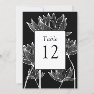 Número de Mesa Preto e Branco Floral Moderno