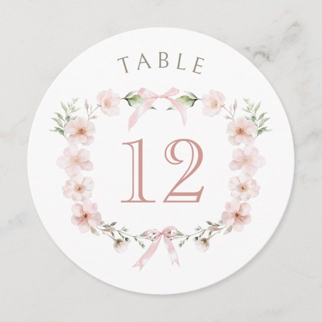 Número de Mesa Redondo com Moldura Floral Rosa Cor (Frente)