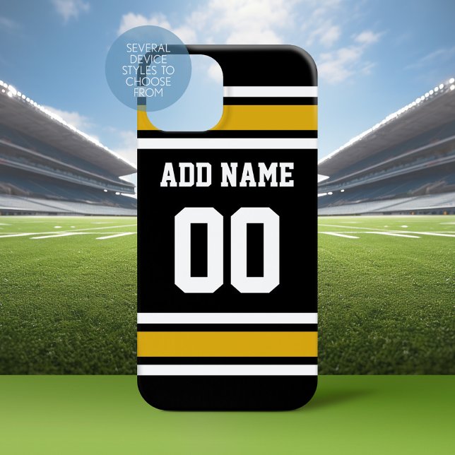 Número de Nome Personalizado de Futebol Dourado Ne (Personalized Phone Case with a Football Jersey Stripe Design)