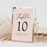 Número de Tabela de Casamento de Blush de Script E<br><div class="desc">Trendy, cartões minimalistas de números das mesas de casamento com letras negras modernas com "Mesa" em um roteiro de caligrafia moderno. O design apresenta um fundo indefinido ou uma cor de sua escolha. O design repete atrás. Para solicitar os cartões de mesa embaçados: adicione seu nome, data do casamento e...</div>