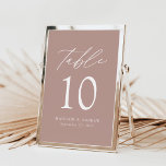 Número de Tabela de Casamento de Rosa Dusty Elegan<br><div class="desc">Trendy, cartões minimalistas de números das mesas de casamento com cartas brancas modernas com "Mesa" em um roteiro de caligrafia moderno. O design apresenta um fundo rosa poeirento ou uma cor de sua escolha. O design repete atrás. Para pedir os cartões de mesa empoeirados: adicione seu nome, data do casamento...</div>