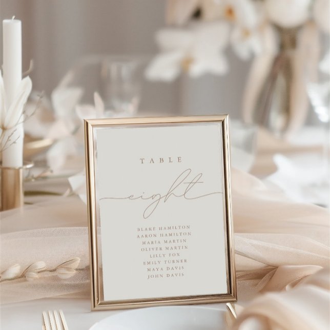 Número de Tabela Elegante Beige Oito (Elegant Calligraphy Beige Eight Table Number)