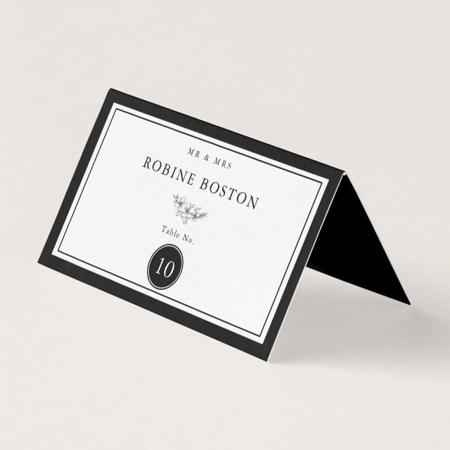 Número de Tabela Elegante Simples Preto e Branco (Frente)