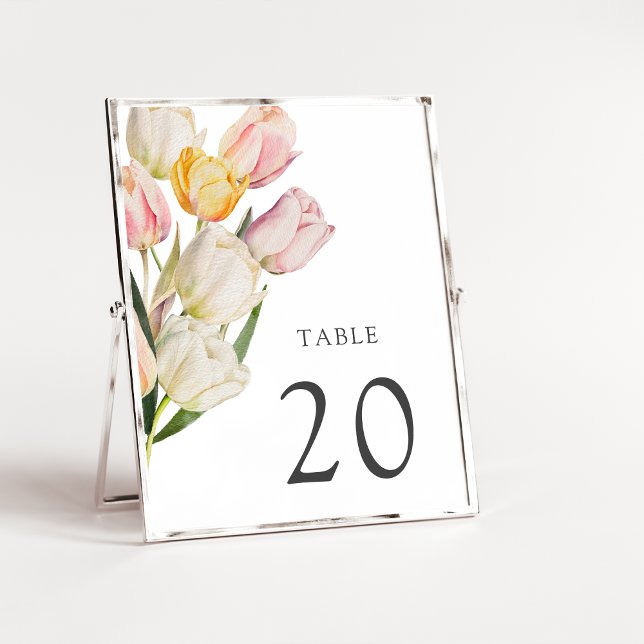 Número de Tabela Primavera Moderno (Modern Spring Watercolor Tulips Table Number by Painted Paperie
)