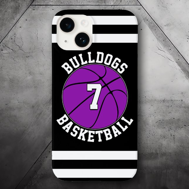 Número do Jogador de Nome da Equipe de Basquete Pu (custom basketball phone case for players and teams with purple team colors)