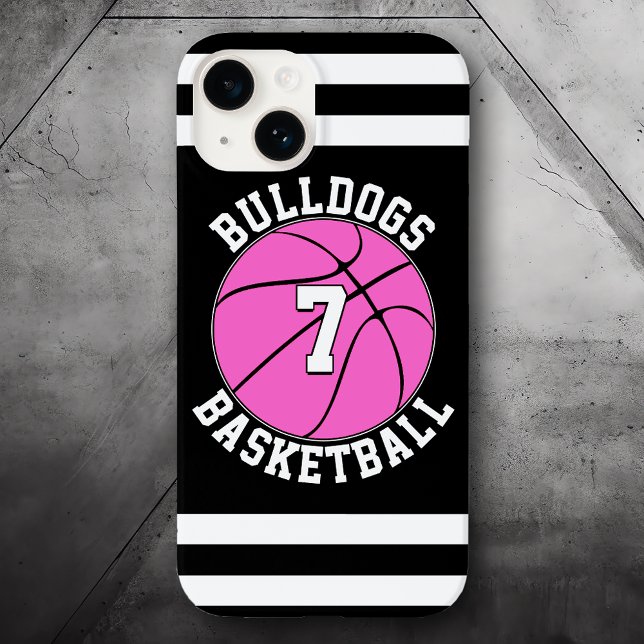 Número do Jogador de Nome da Equipe de Basquete Ro (pink basketball custom phone case)