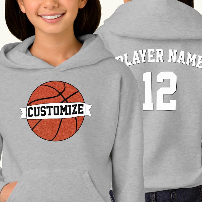 Número e nome do jogador de equipe personalizado d (Girls basketball team hoodie with custom team name, player name and player jersey number.)