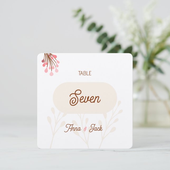 Número mesa beige y rosa flores silvestres (Em pé/Frente)