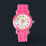 Números de animais Sun Pink Personalize o relógio<br><div class="desc">Personalize o Sol e os Números Coloridos dos Animais Crianças: Relógio De Pulso Rosa. Aproveite nosso relógio divertido feito com números de animais coloridos. Há cobras, girafa, cisnes e outros. Um presente de excelente para essa criança ou jovem ou para as muitas grandes crianças da sua vida, além de ser...</div>