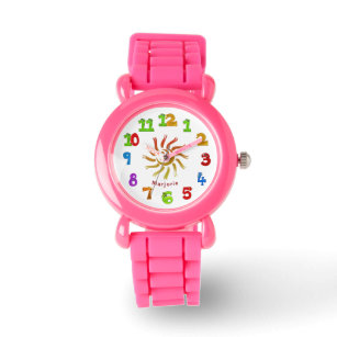 Números de animais Sun Pink Personalize o relógio 