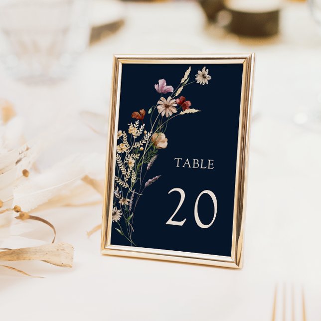 Números de Mesa de Casamento Boho Floral Azul Mari (Criador carregado)