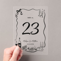 Números de Mesa de Casamento com Desenhos à Mão e
