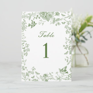 Números de Mesa de Casamento Verde Toile De Jouy