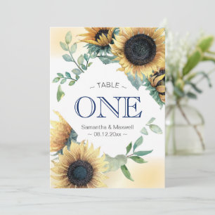 Números de Mesa para Casamento com Girassóis Amare