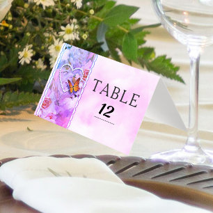 Números de Mesa Pérolas do Coração Rosa Floral Bor