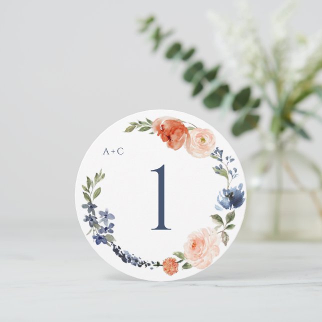 Números de Mesa Redonda de Casamento Rosa e Azul E (Em pé/Frente)