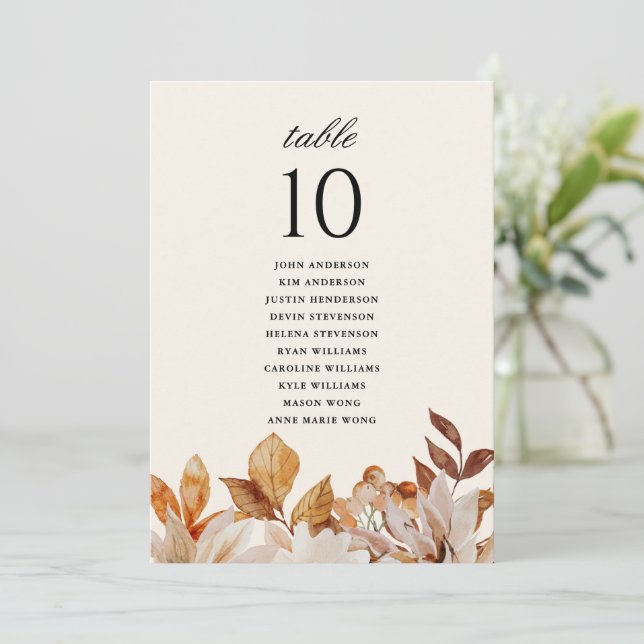 Números de Tabela de Casamento Floral de outono El (Em pé/Frente)