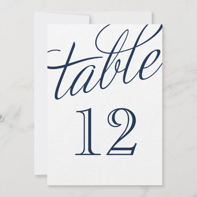 Números de Tabela Elegante de Script Azul e Branco (Frente)