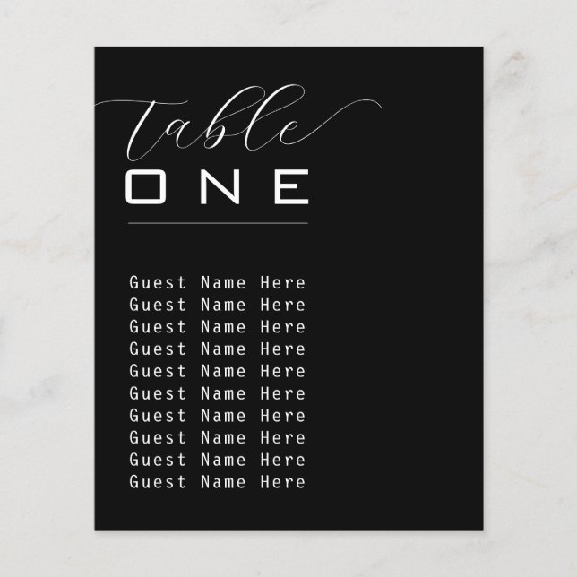 Números de Tabela Elegante Nomes de Branco Preto M (Frente)