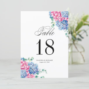 Números de Tabela Hydrangeas Azul e Cor-de-Água
