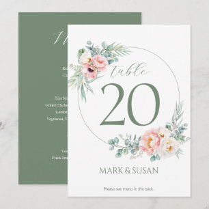 Números e Menus da Tabela de Casamento de Peonies