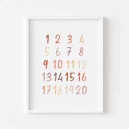 Números neutros em castanho-aquarelas impressão