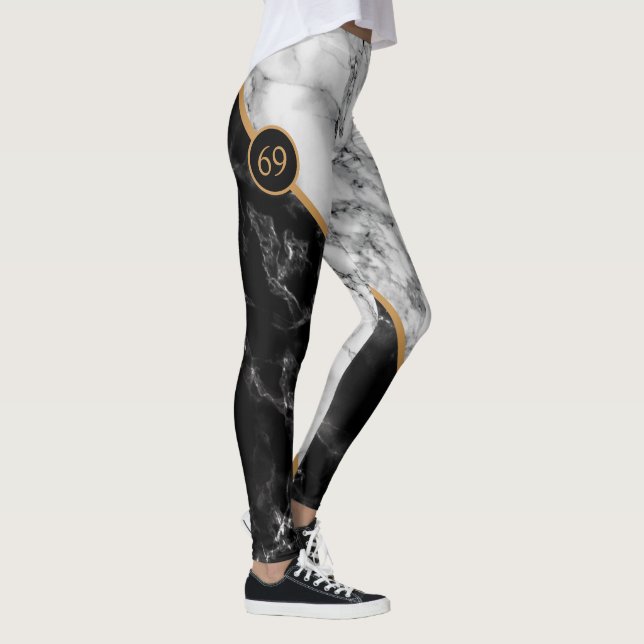 Números personalizados Leggings Black White Marble (Direita)