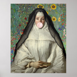 Nun soprando um Poster de pastilha elástica rosa