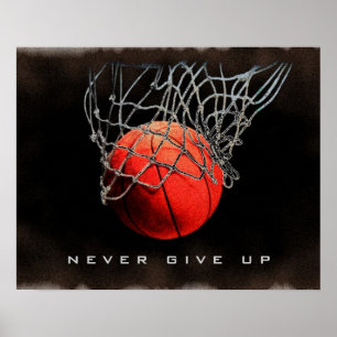 Nunca desista do Poster de basquete de close-up
