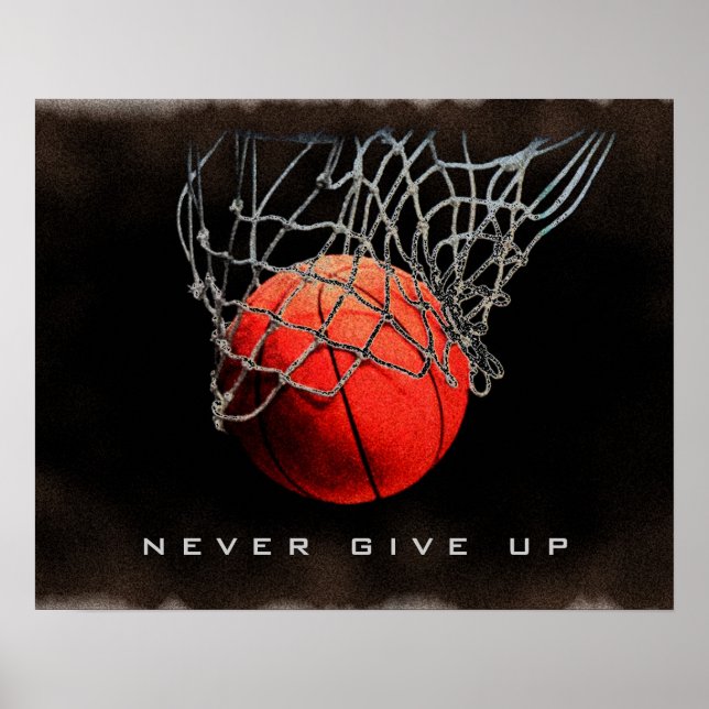Nunca desista do Poster de basquete de close-up (Frente)