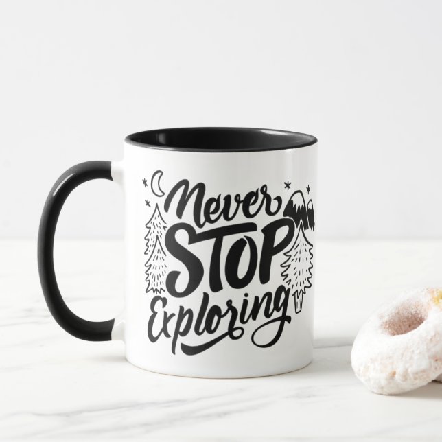 Nunca Pare de Explorar - Caneca de Letras à Mão (Com Donut)