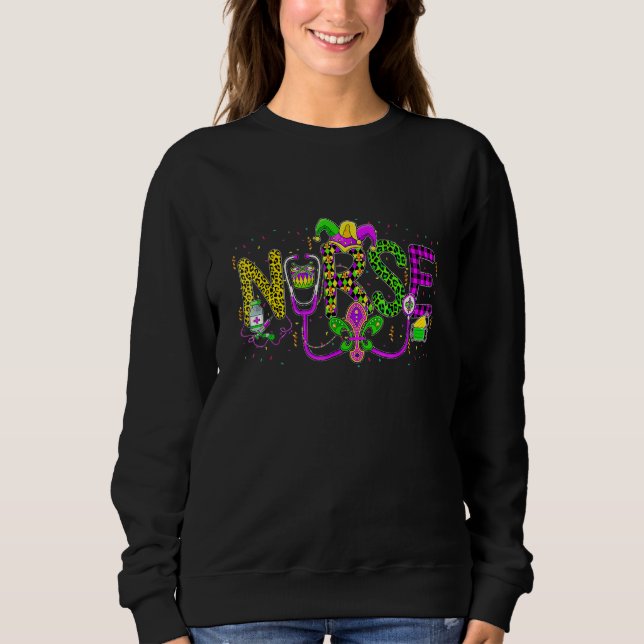 Nurse Mardi Gras Scrub Top RN ICU PACU NICU ER CNA (Frente)