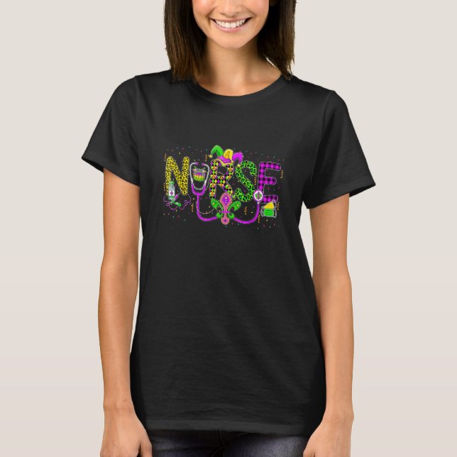 Nurse Mardi Gras Scrub Top RN ICU PACU NICU ER CNA (Frente)