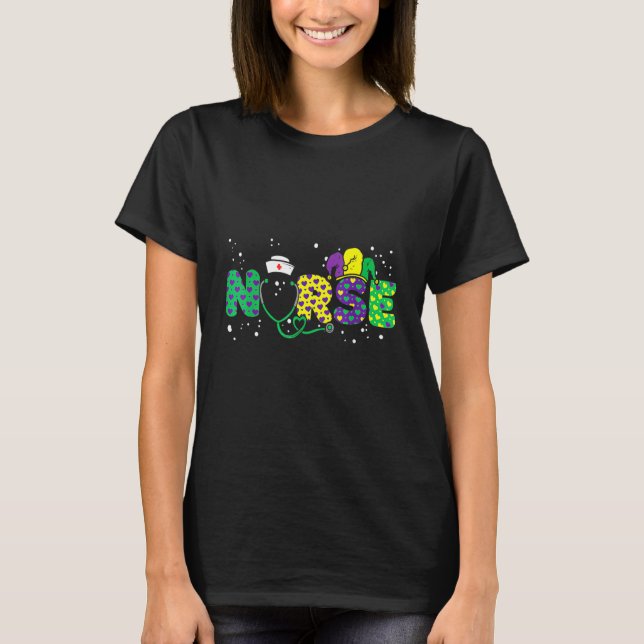 Nurse Mardi Gras Scrub Top RN ICU PACU NICU ER CNA (Frente)