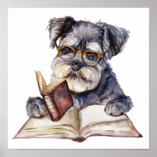 Nursery Art Poster Dog Reading com Eyeglass