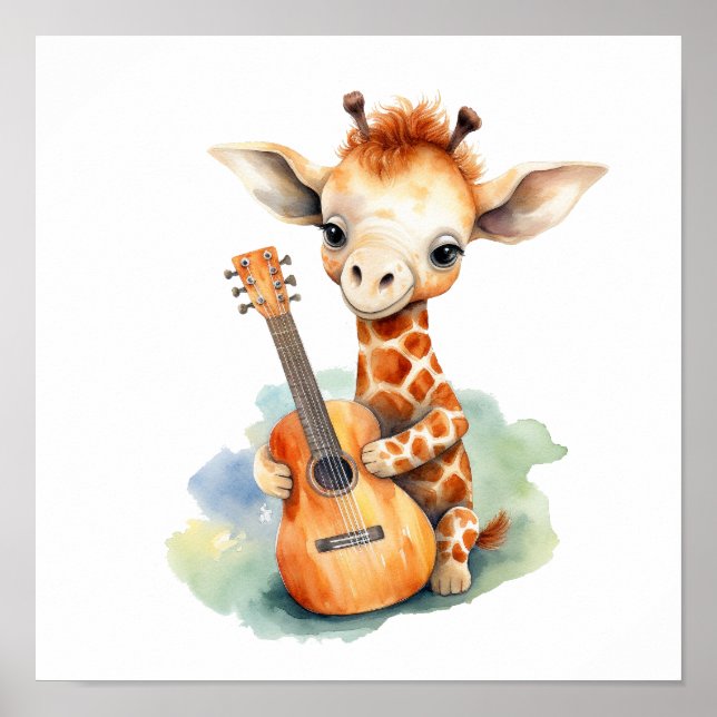 Nursery Art Poster Girafa com guitarra (Frente)