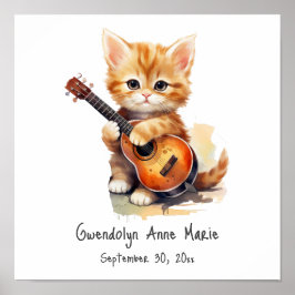 Nursery Art Poster Tabby Cat com Violão