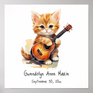 Nursery Art Poster Tabby Cat com Violão