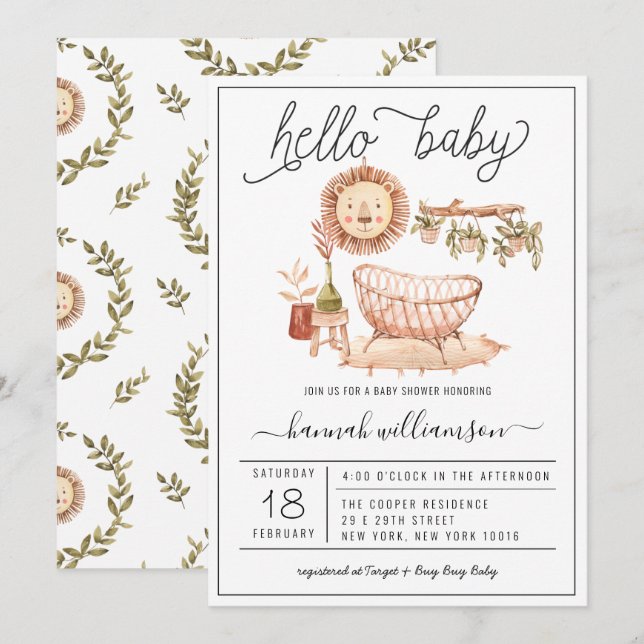 Nursery Boho Neutro | Convite de Churrasco de Bebê (Frente/Verso)