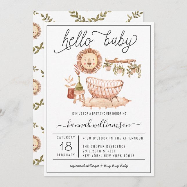 Nursery Neutral Boho | Convite ao Chá de fraldas (Frente/Verso)