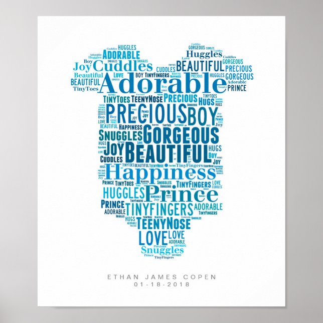 Nursery Poster Baby Boy Babygrowth Newborn Gift (Frente)